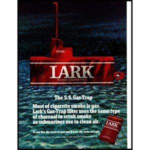 1971 Lark Cigarettes Vintage Print Ad Red Submarine Sub Periscope Wall Art 10x13